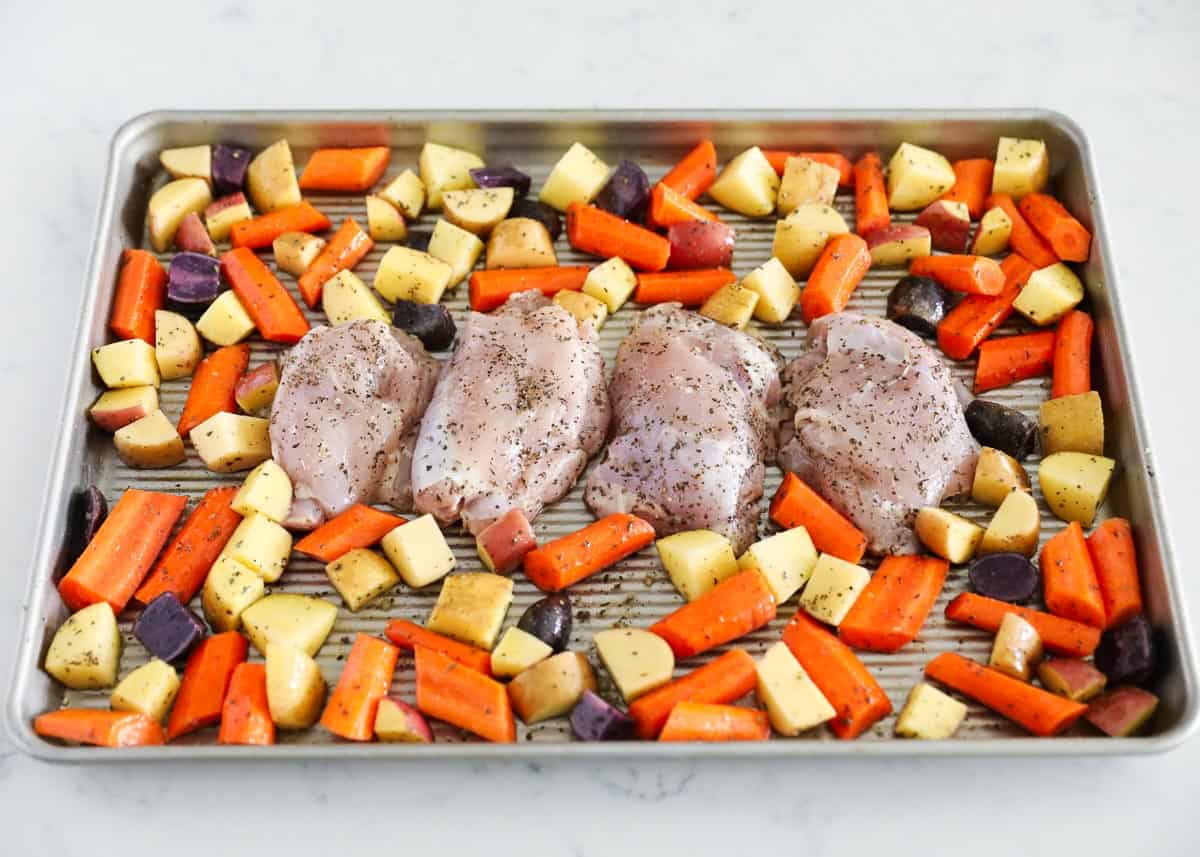 Sheet pan chicken thighs ingredients.