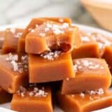 stacked caramels on white plate