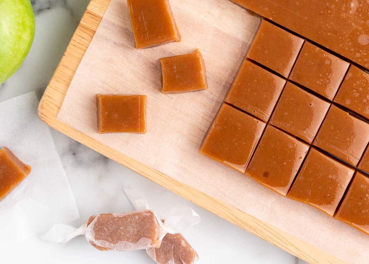 cutting caramels on board