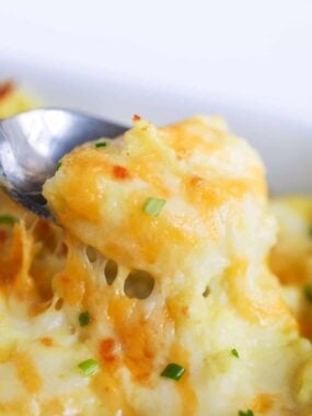 spoonful of cheesy mashed potatoes