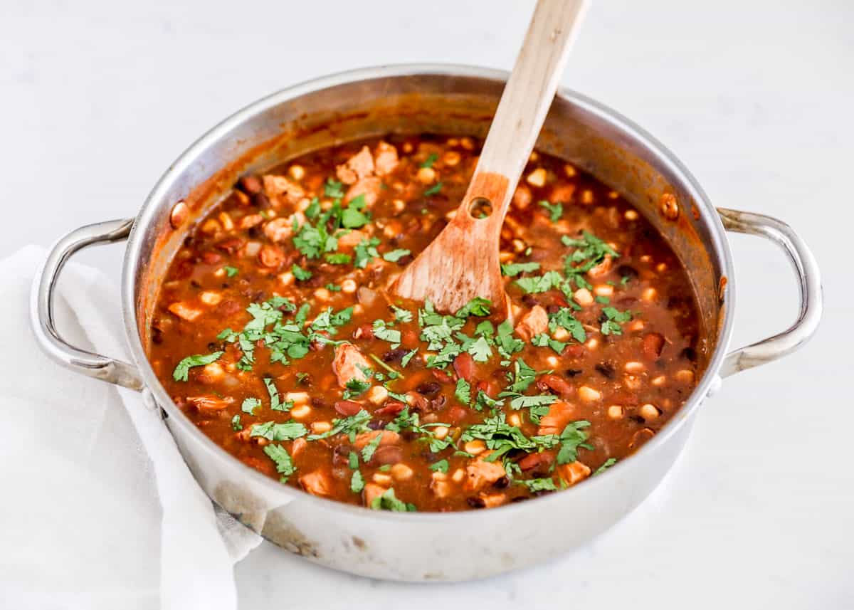 chicken tortilla soup in skillet