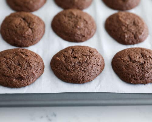 chocolate cookies on baking sheet