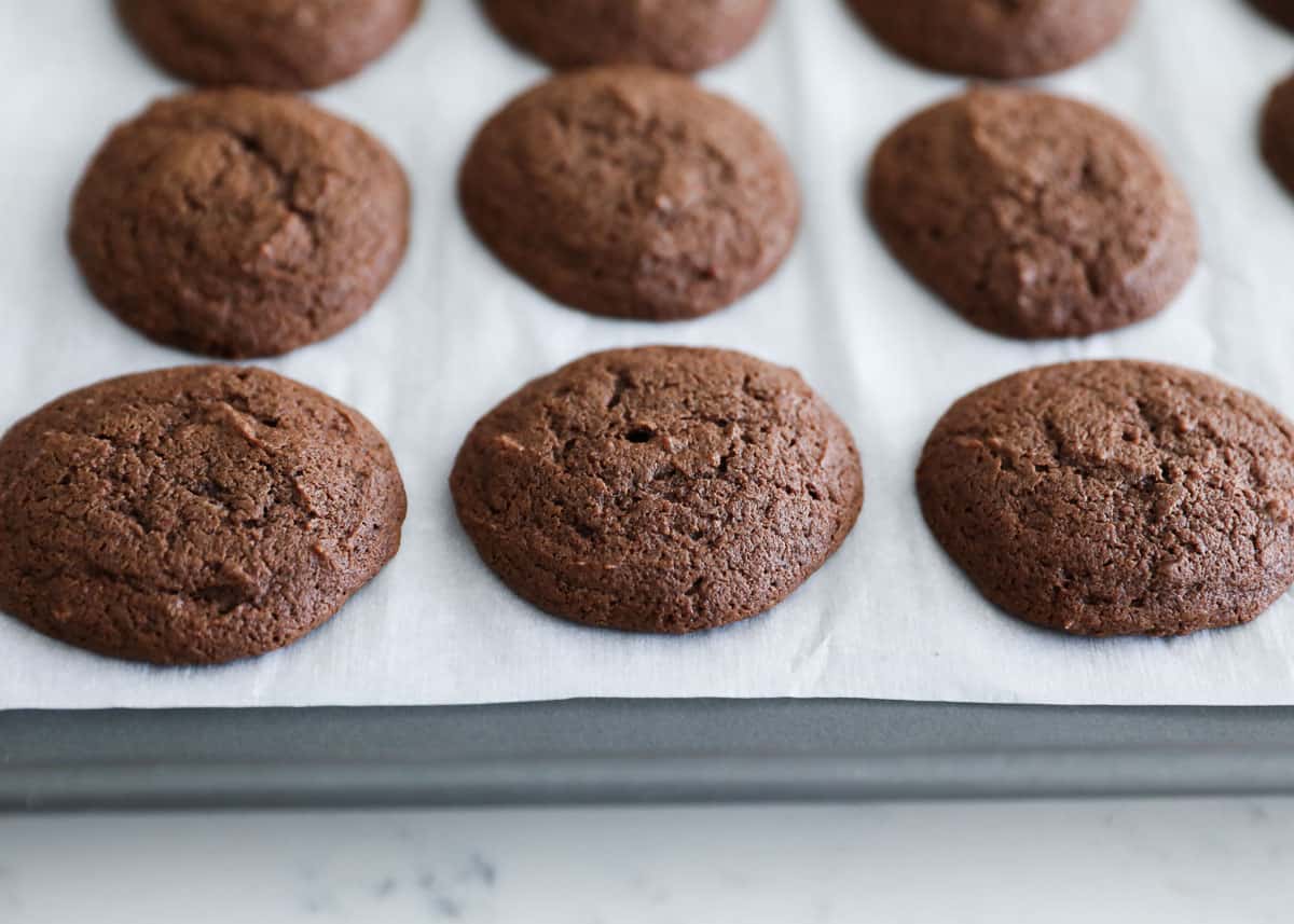 chocolate cookies on baking sheet