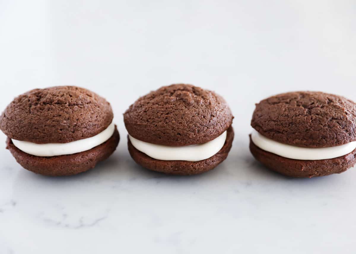 chocolate whoopie pies on counter