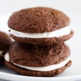 stacked chocolate whoopie pies on counter