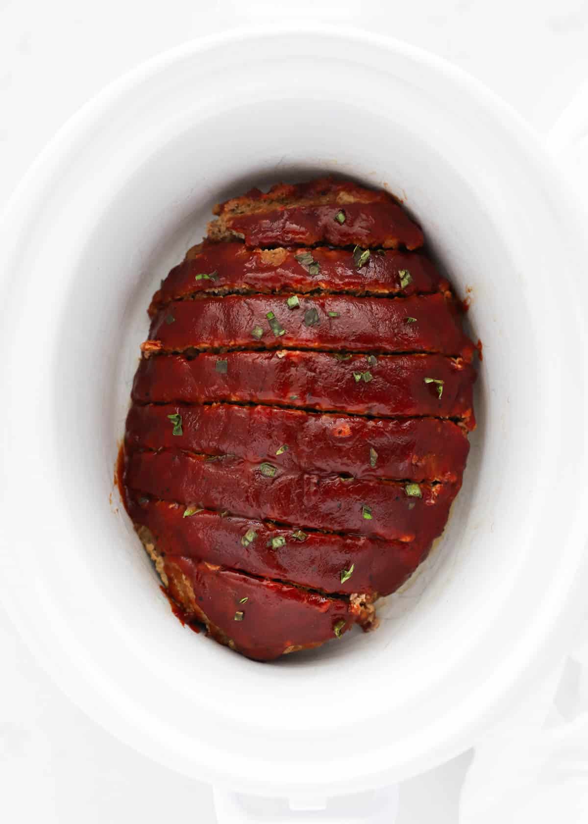 meatloaf sliced in crockpot