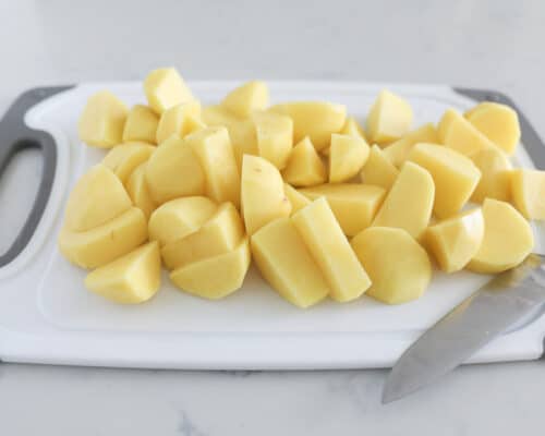 diced potatoes on cutting board