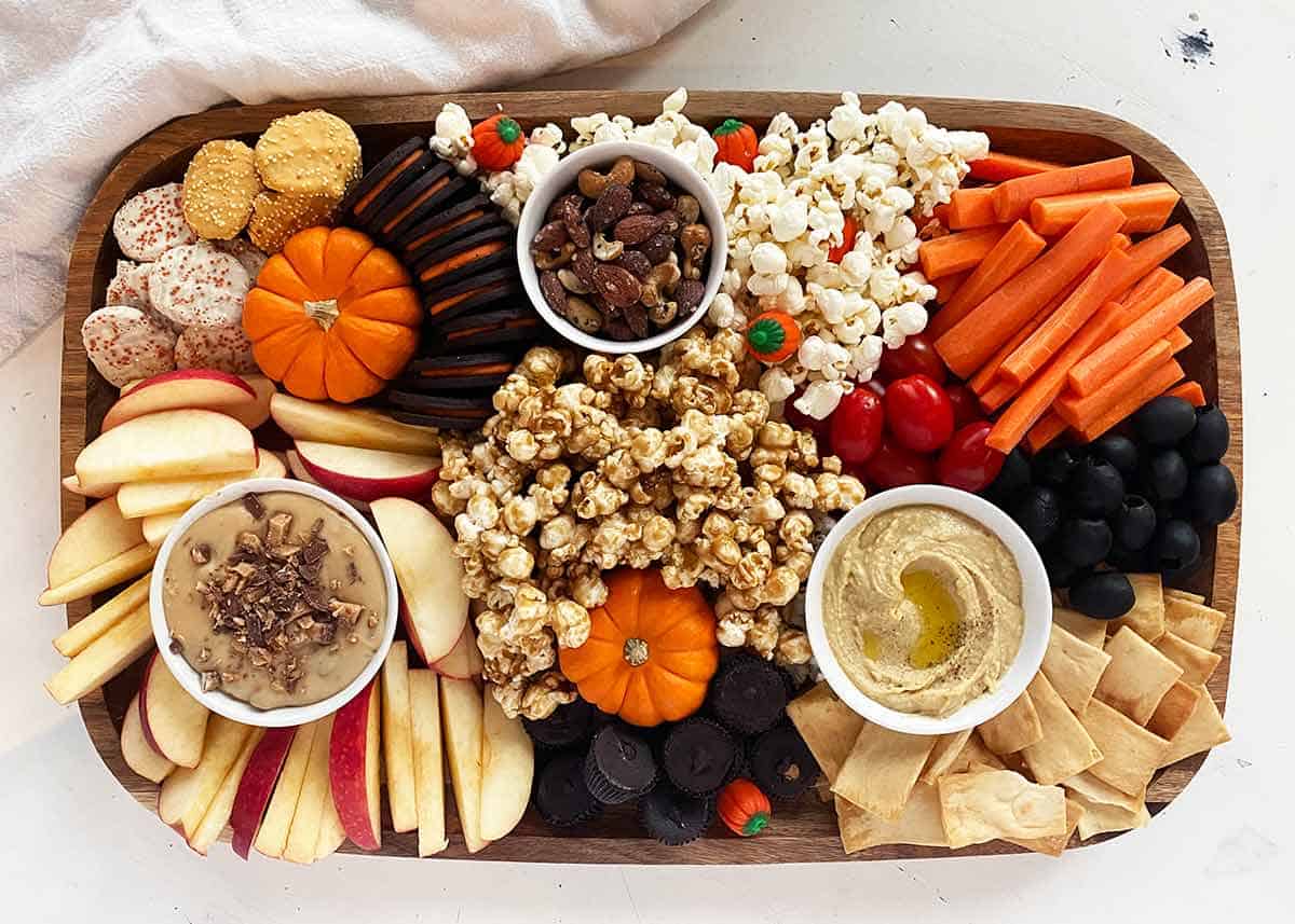 fall charcuterie board on counter