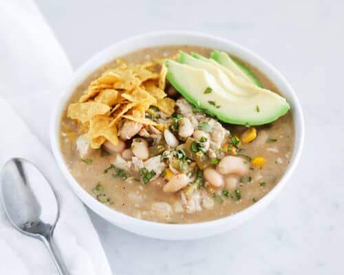 green enchilada chicken soup in bowl