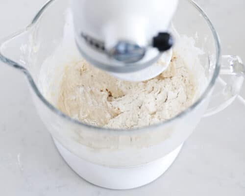 mixing flour in bowl
