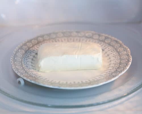 cream cheese on plate in microwave