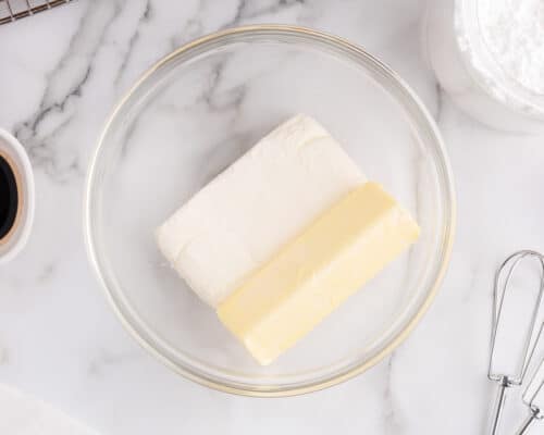 cream cheese and butter in bowl