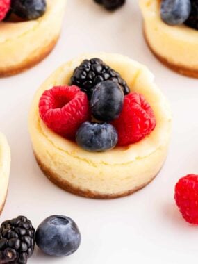 mini cheesecakes with graham cracker crust and fresh berries