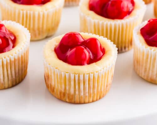 mini cheesecake with vanilla wafers and cherries on top