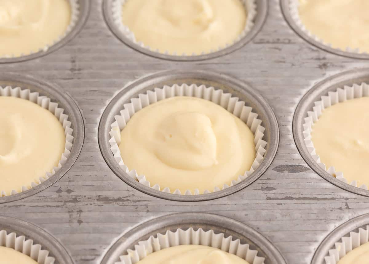 cheesecake filling in cupcake liners