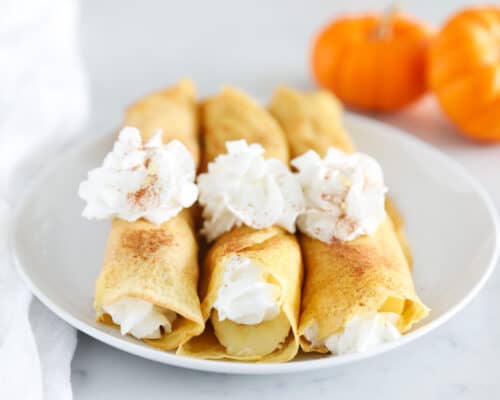pumpkin crepes on white plate