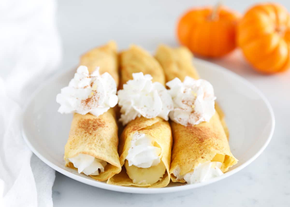 pumpkin crepes on white plate