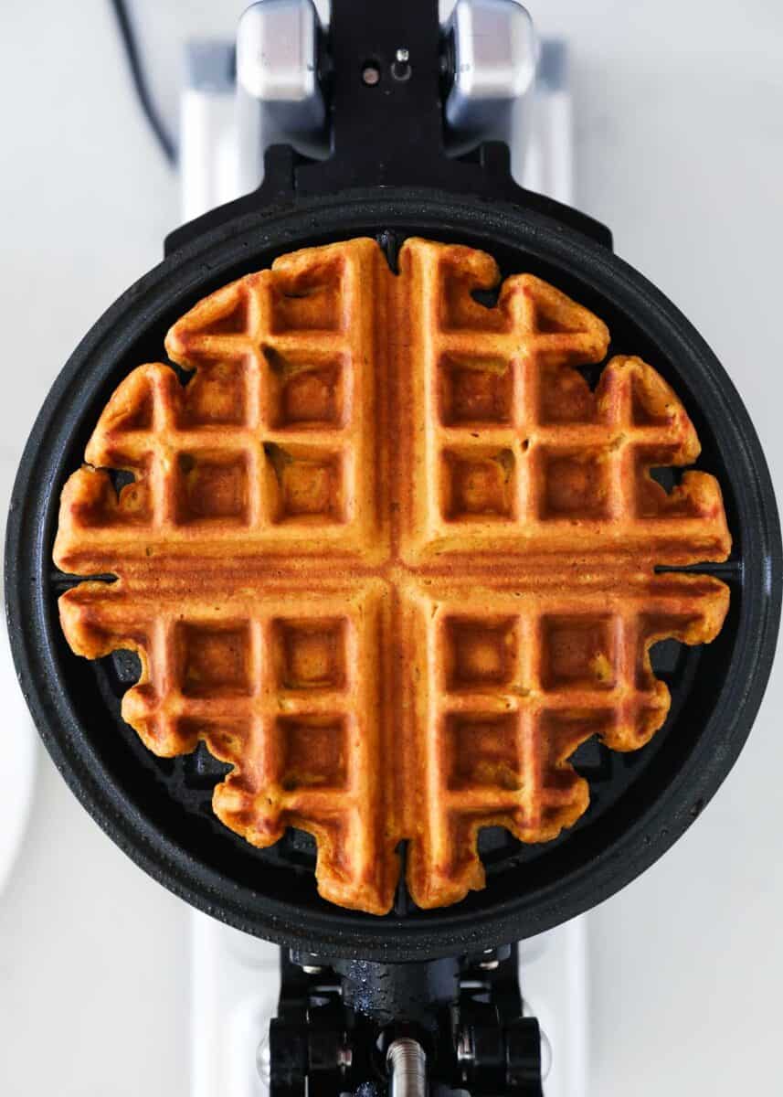 pumpkin waffle on iron