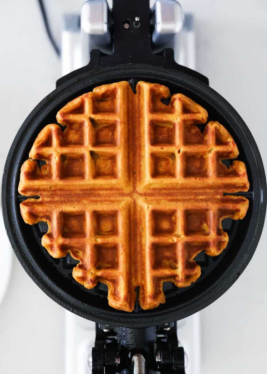 pumpkin waffle on iron