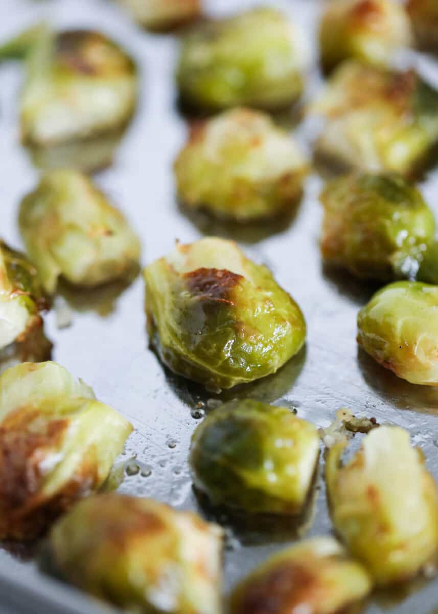 roasted brussel sprouts on pan