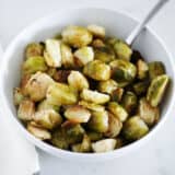 roasted brussel sprouts in white bowl