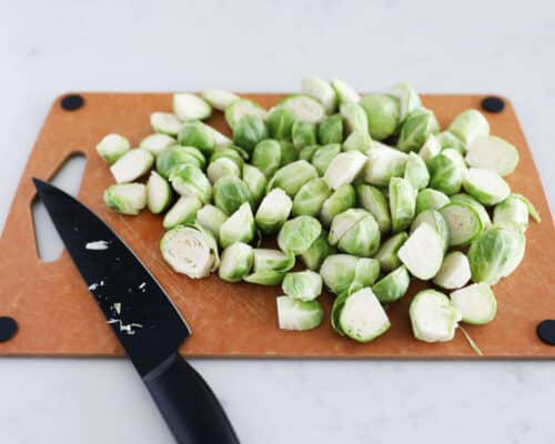 brussel sprouts on cutting board
