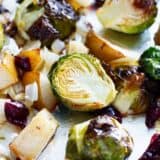 roasted brussel sprouts with cranberries on pan