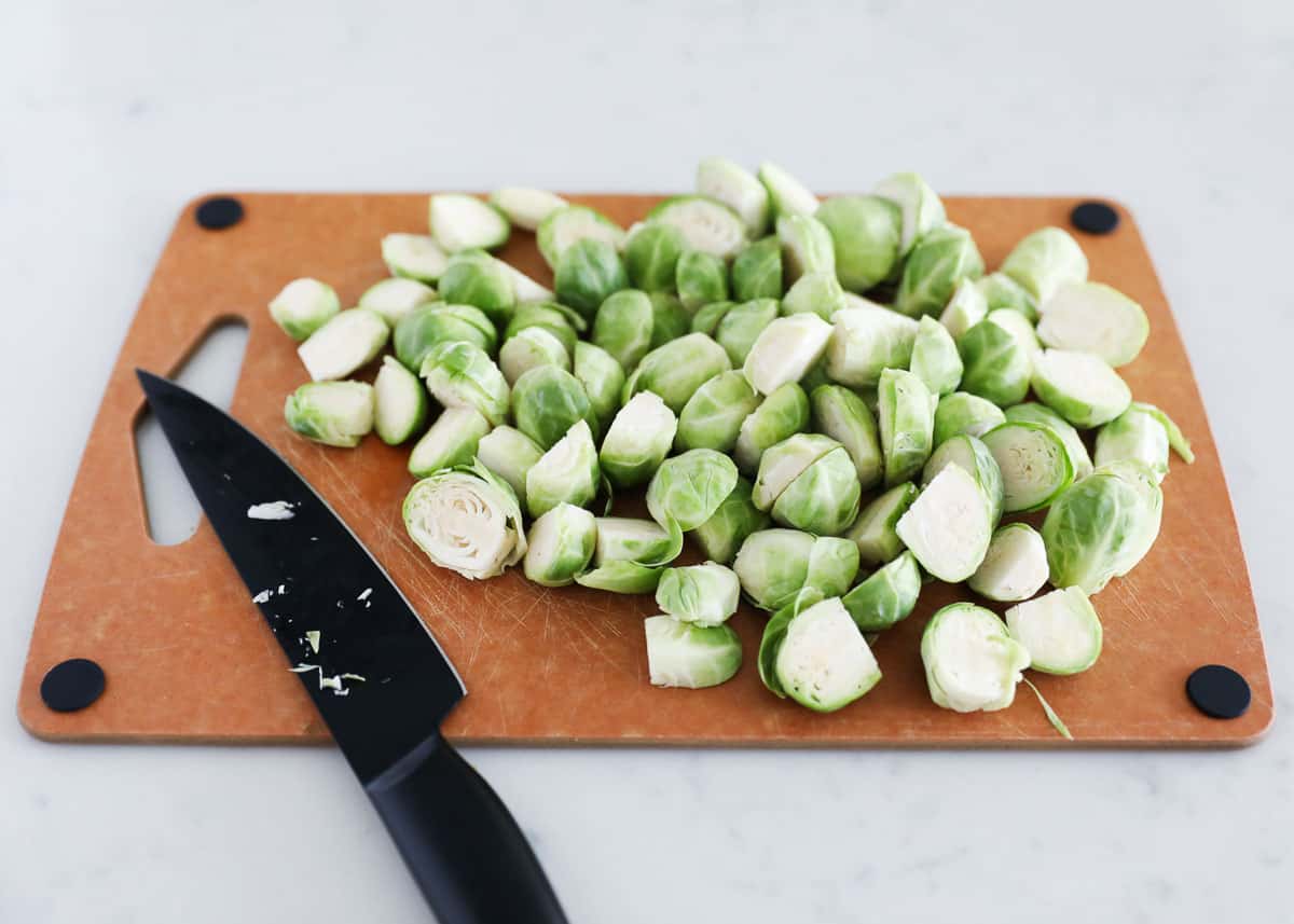 brussel sprouts on cutting board