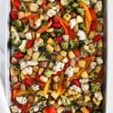 chicken and vegetables cooked on sheet pan