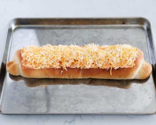 stuffed french bread on pan