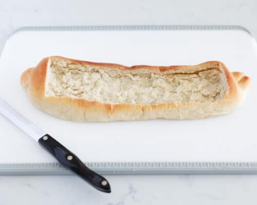 hallowed bread on cutting board
