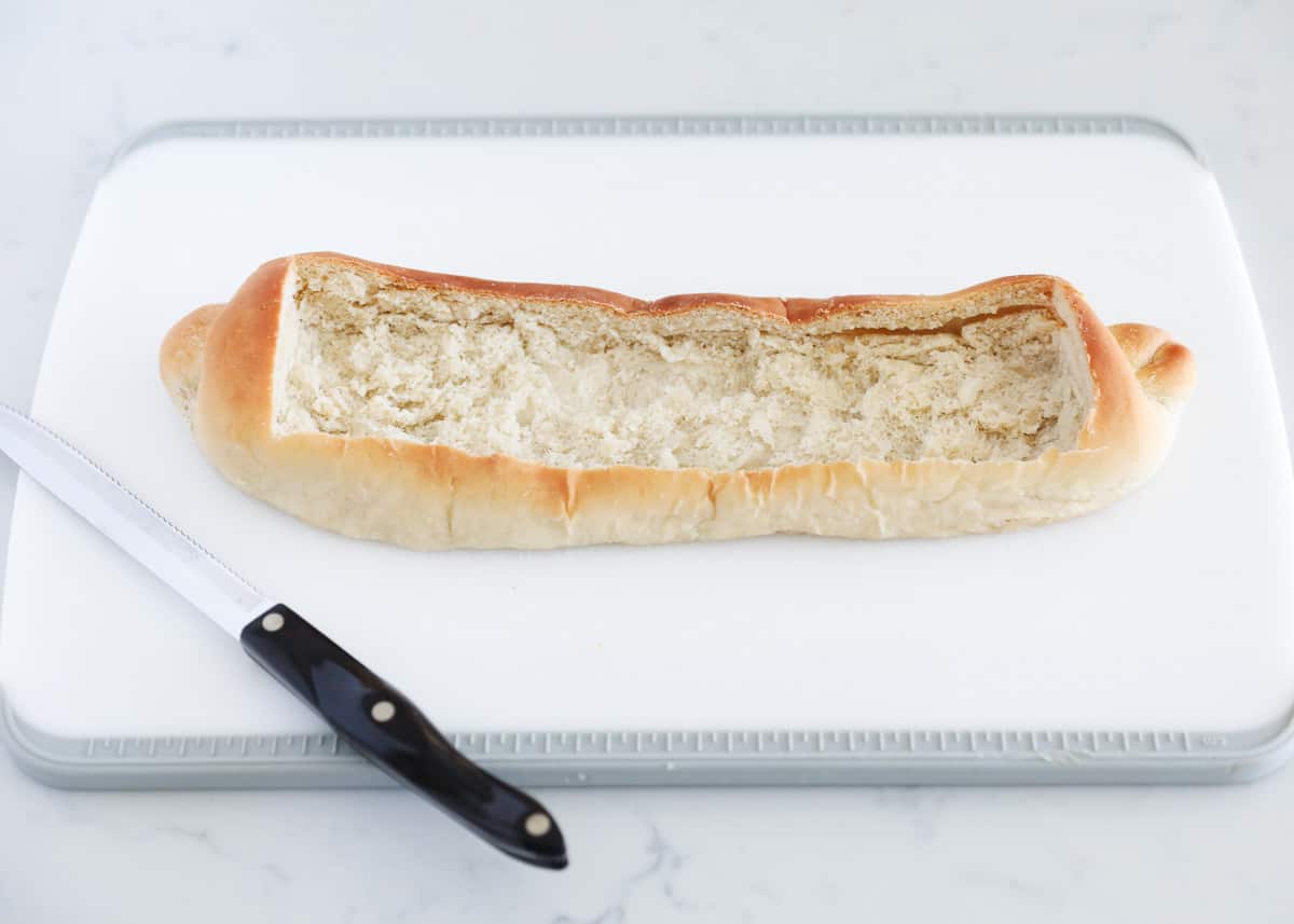 hallowed bread on cutting board