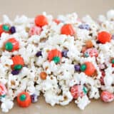 halloween popcorn on parchment paper