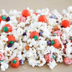 halloween popcorn on parchment paper