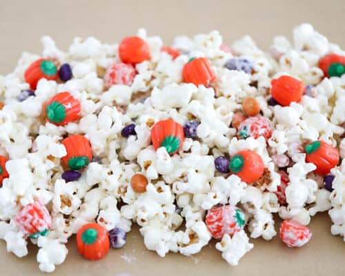 halloween popcorn on parchment paper