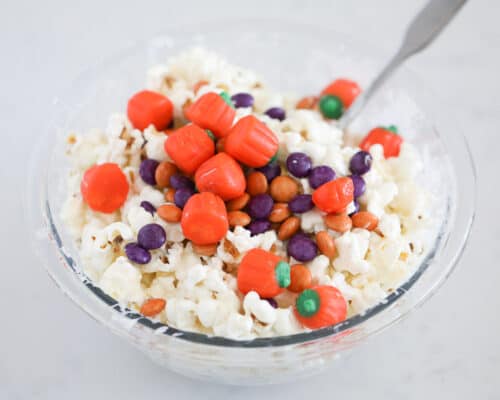halloween candies in popcorn bowl