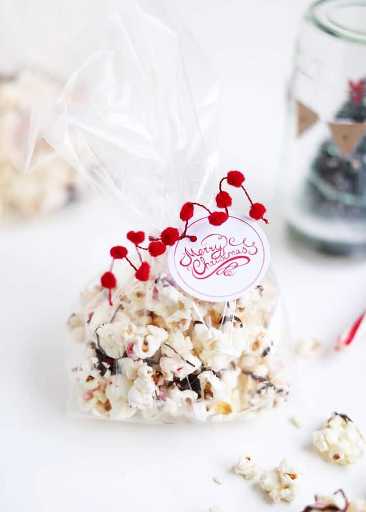 Peppermint popcorn in bag.