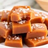 stacked caramels on white plate