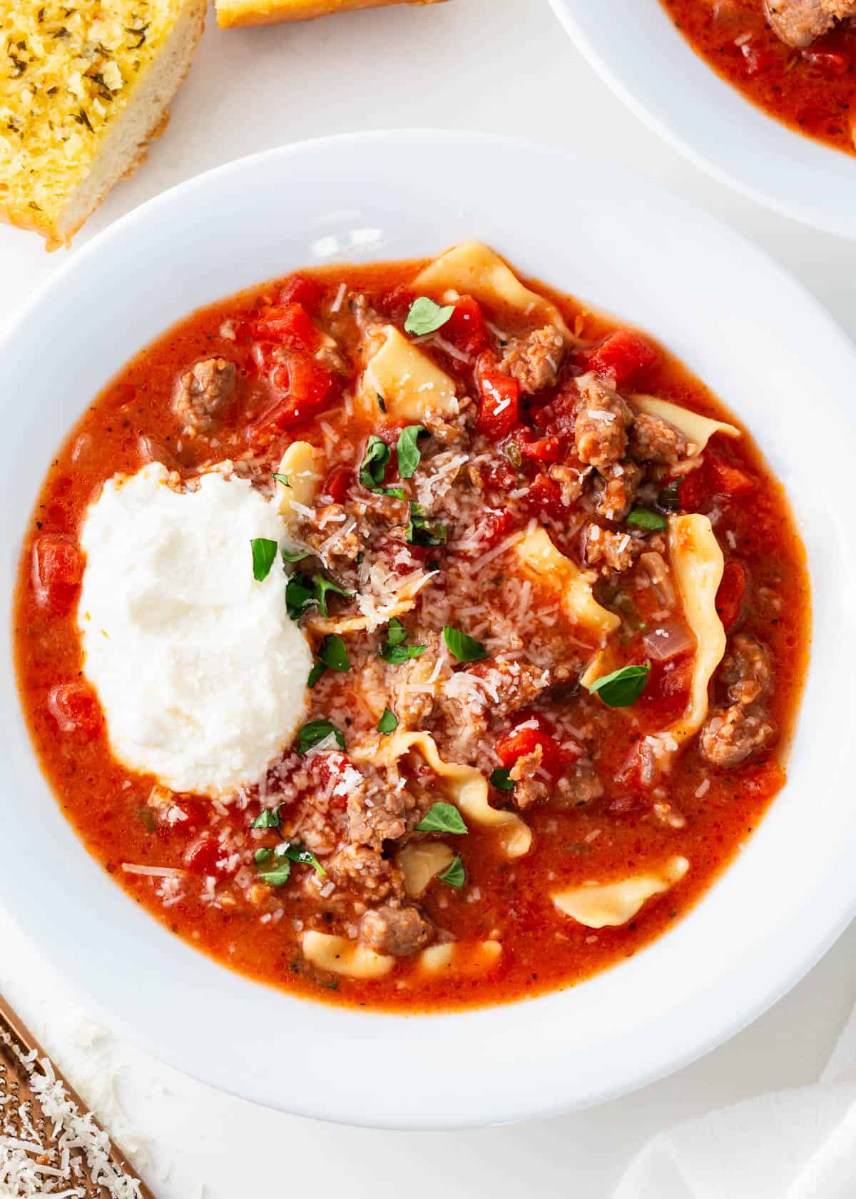 Crockpot lasagna soup with ricotta.