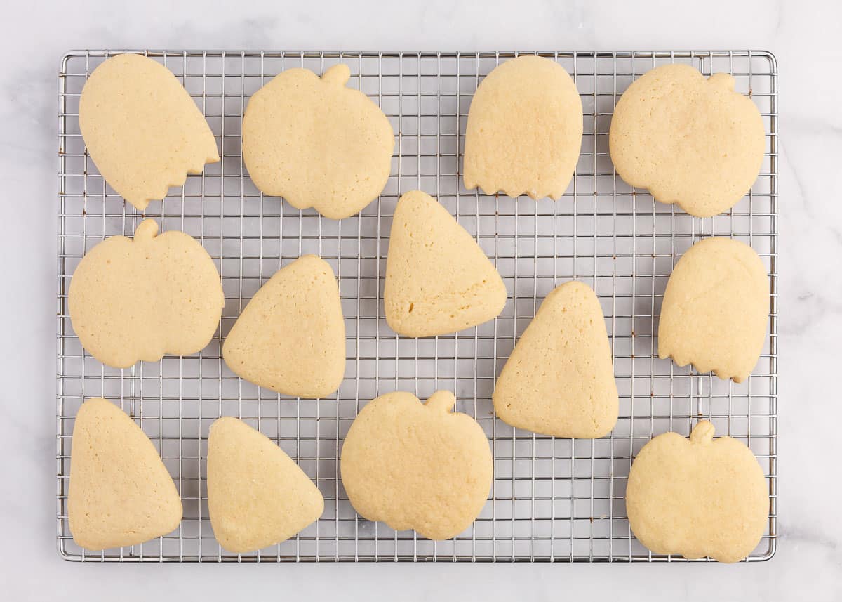 Halloween sugar cookies on cooling rack