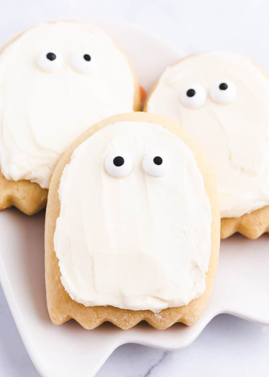 ghost sugar cookies on plate