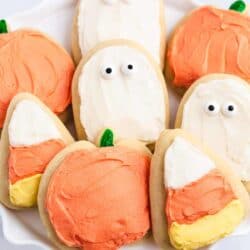 halloween sugar cookies on white plate