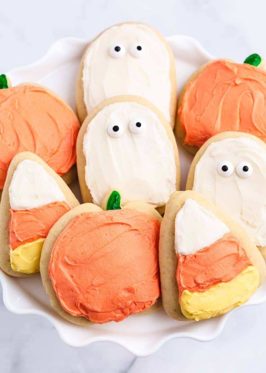 halloween sugar cookies on white plate