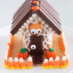 Halloween gingerbread house on plate