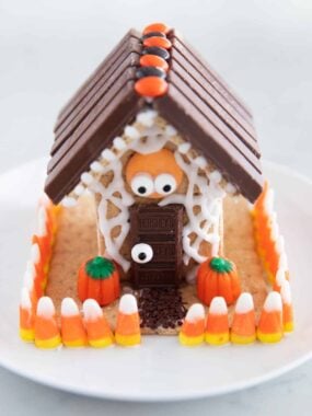 Halloween gingerbread house on plate
