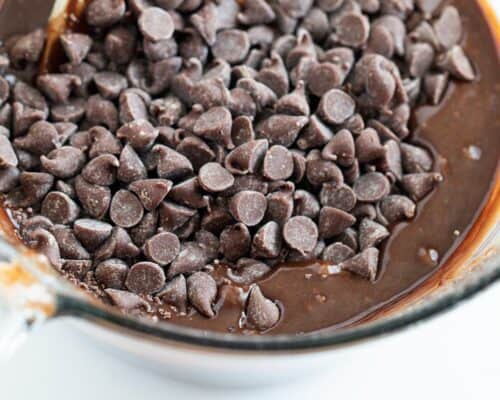 brownie batter with chocolate chips in bowl
