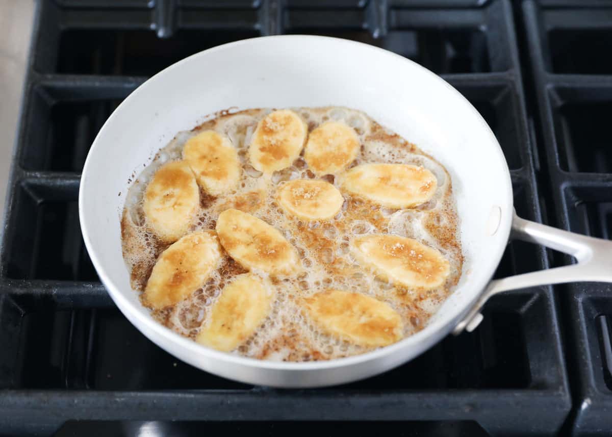 caramelized bananas in skillet