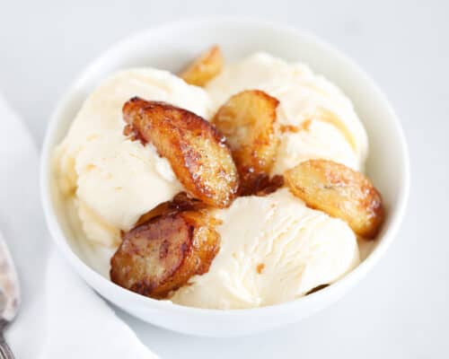 bowl of ice cream with caramelized bananas