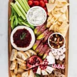 Christmas charcuterie board on counter