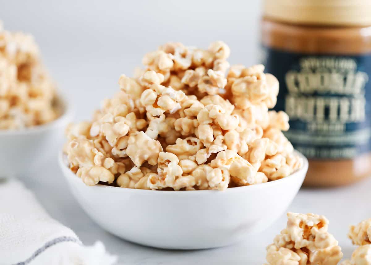 cookie butter popcorn in bowl